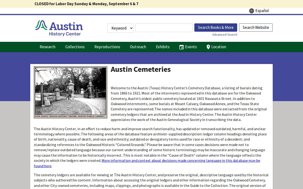 Austin city directory cemetery database search