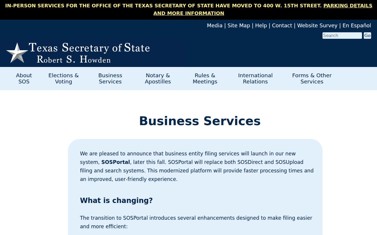 Austin residents directory Texas SOSDirect business search page