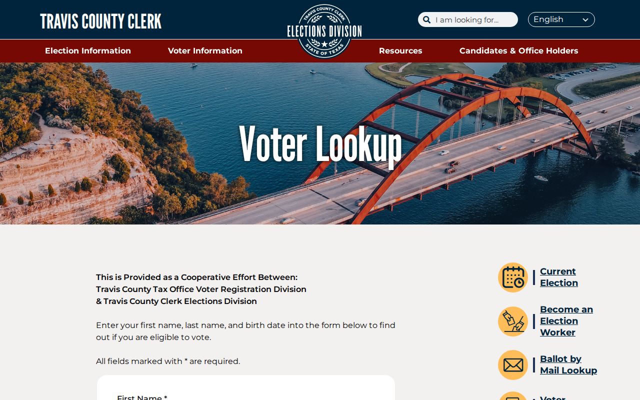 Austin residents directory Travis voter lookup search screen